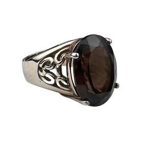 SETA Sterling Silver Ring High Profile Smoky Quartz Chunky Size 8